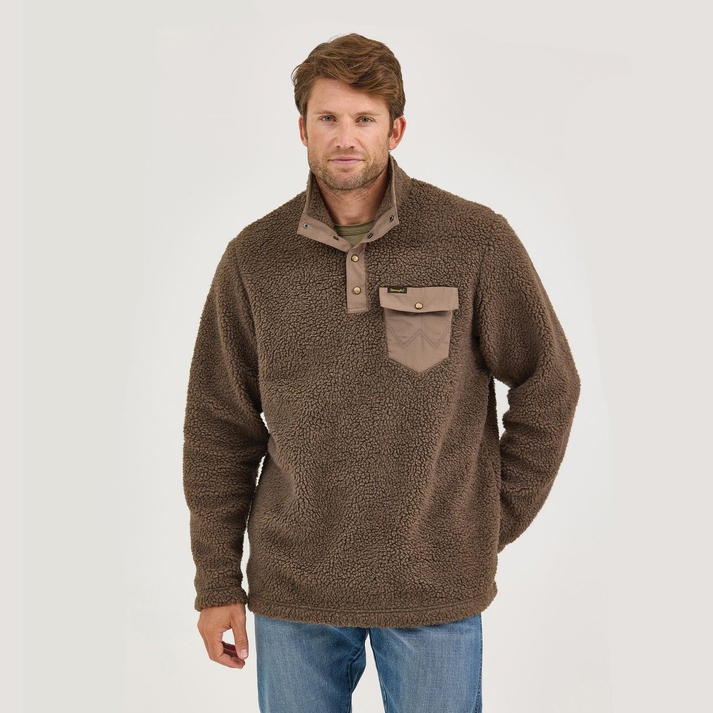 WRANGLER MENS CLOTHING MENS CHOCOLATE 1/4 SNAP SHERPA PULLOVER