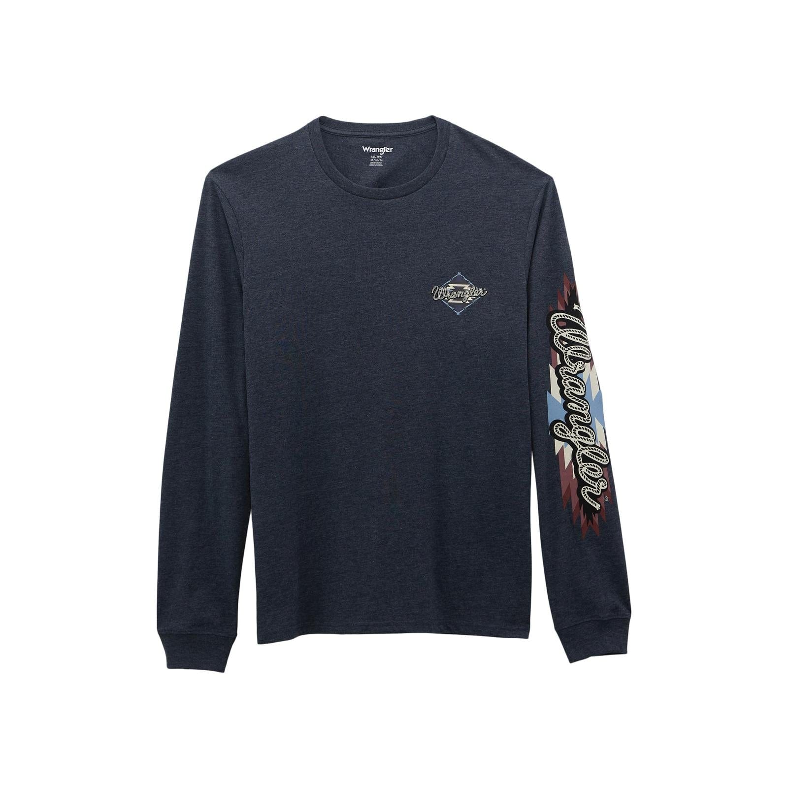 WRANGLER MENS CLOTHING MENS HTHR NAVY WRANGLER LONG SLEEVE TEE