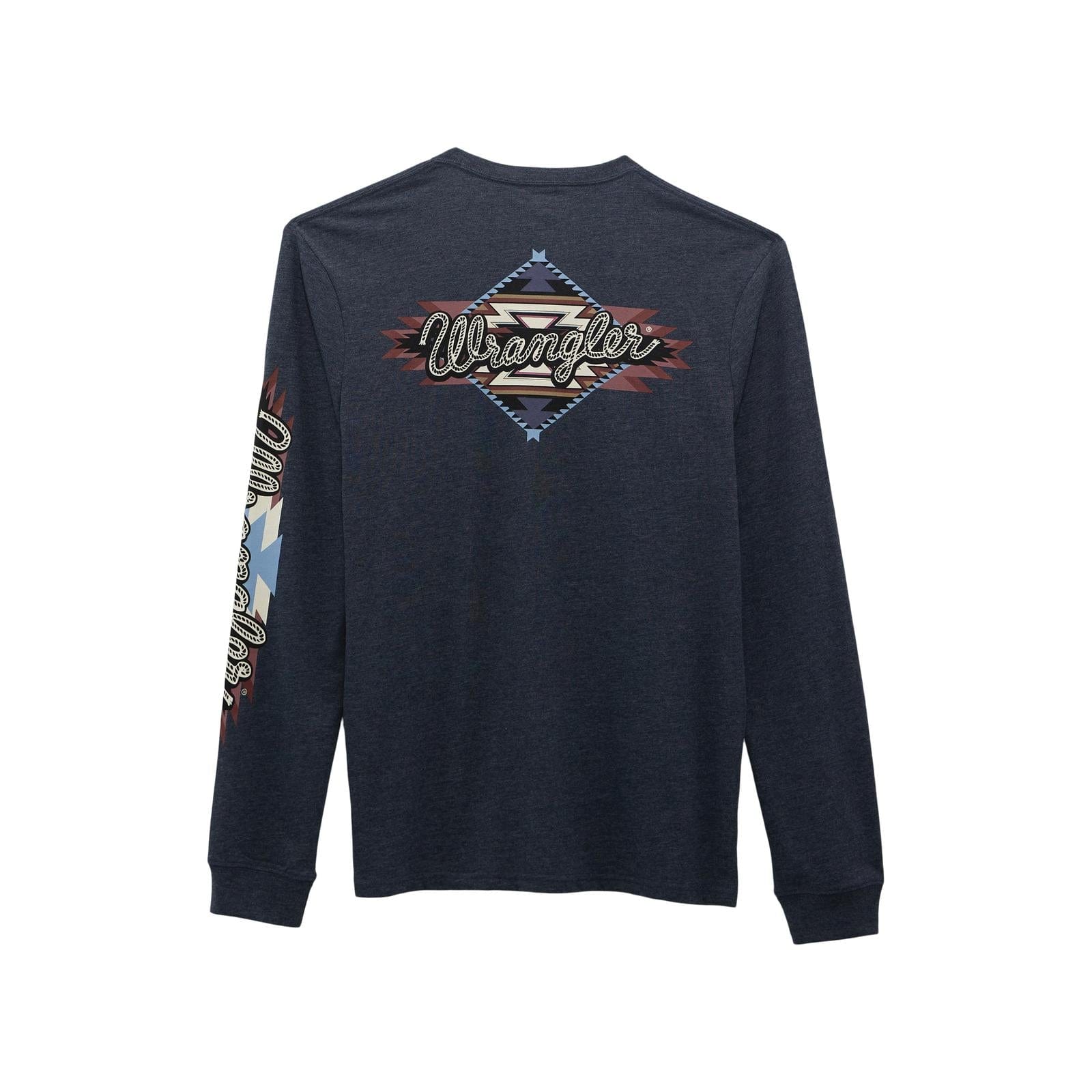 WRANGLER MENS CLOTHING MENS HTHR NAVY WRANGLER LONG SLEEVE TEE