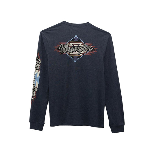 WRANGLER MENS CLOTHING MENS HTHR NAVY WRANGLER LONG SLEEVE TEE