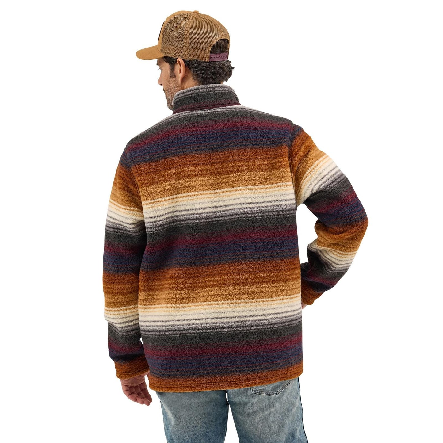 WRANGLER MENS CLOTHING MENS STRIPED 1/4 ZIP SHERPA WRANGLER PULLOVER