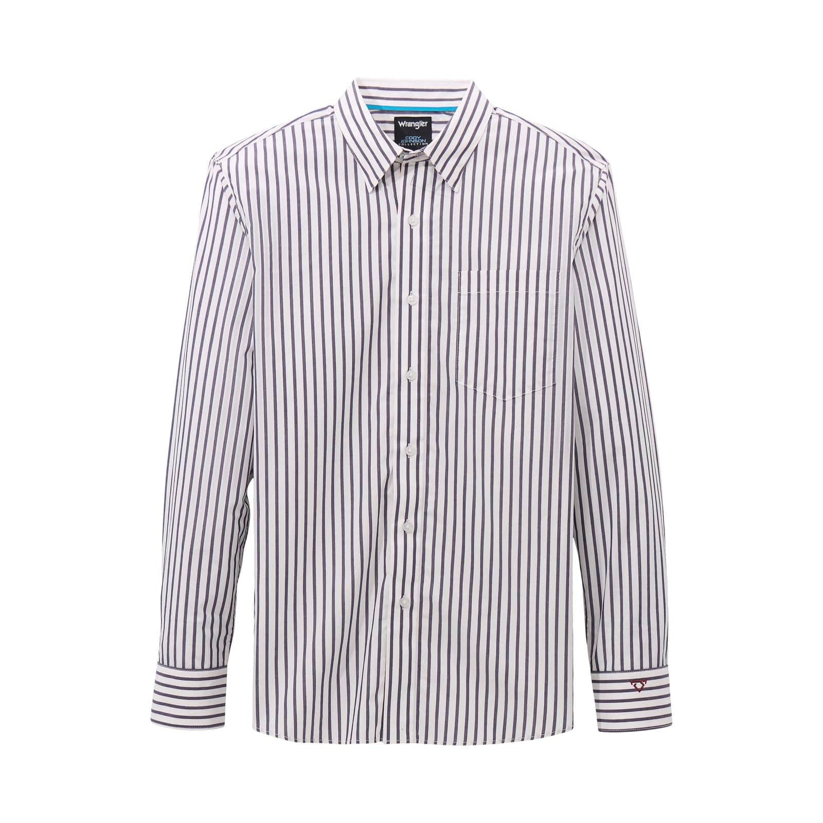 WRANGLER MENS CLOTHING MENS WHITE/NAVY CODY JOHNSON WRANGLER L/S SHIRT