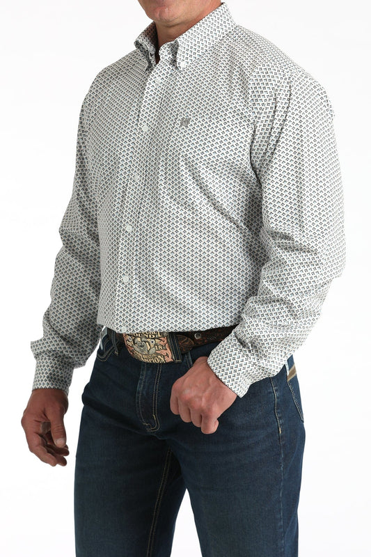 MILLER INTERNATIONAL MENS CLOTHING MENS WHITE PRINT CINCH LONG SLEEVE SHIRT