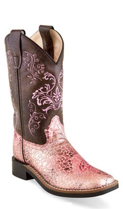 OLD WEST BOOTS (JAMA CORP) BOOTS PINK CRACKLE SQUARE TOE BOOTS