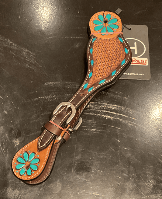 AMERICAN DARLING TACK + SUPPLIES Default TURQ BUCKSTITCH TOOLED LEATHER SPUR STRAPS