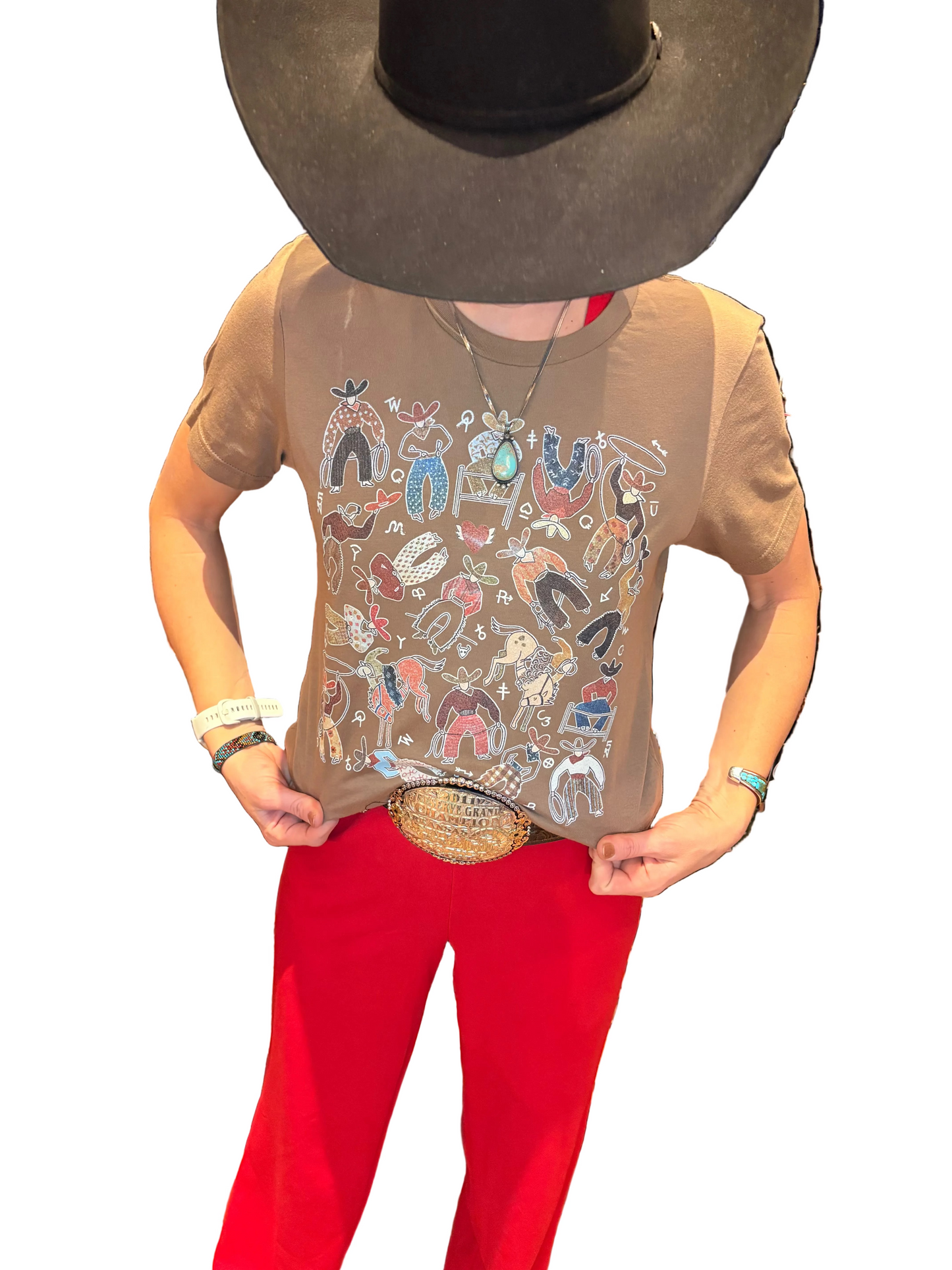XOXO ART & CO LADIES CLOTHING VINTAGE BROWN WAY OUT WEST BOXY TEE