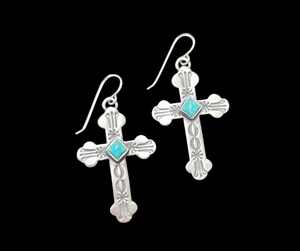 DON ANNA TURQUOISE SILVER HANDCRAFTED CROSS EARRINGS