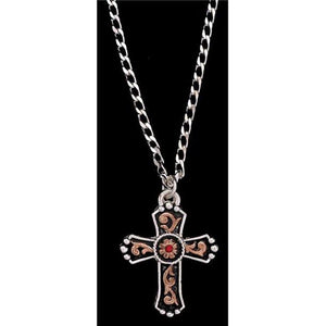 RED STONE SILVER/GOLD CROSS NECKLACE