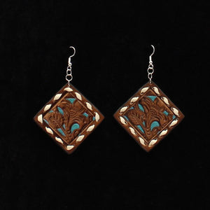 BUCKSTITCHED TOOLED LEATHER EARRINGS