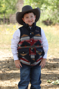 BOYS NAVY AZTEC BRUSHED TWILL QUILTED VEST