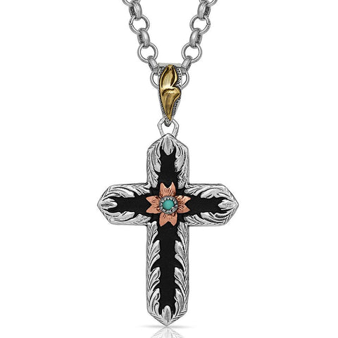 BLACK/COPPER/TURQUOISE CROSS NECKLACE