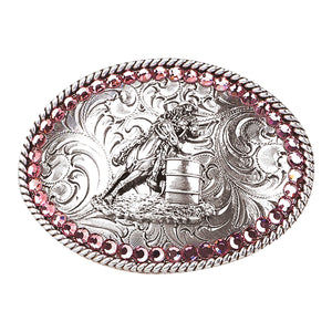 YOUTH BARREL RACER BUCKLE w/ PINK CRYSTALS