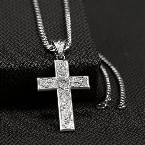 SILVER ENGRAVED CROSS NECKLACE