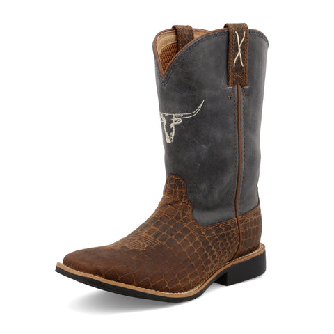 YOUTH DUSTY BLUE & CHOCOLATE TX TOP HAND BOOT