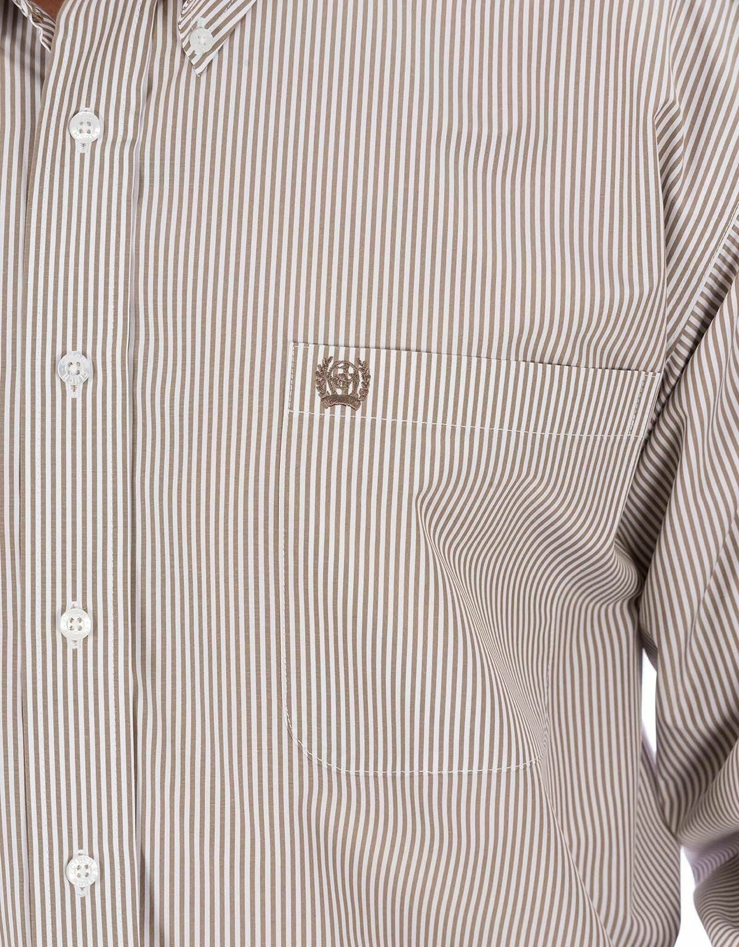 MILLER INTERNATIONAL MENS CLOTHING MENS KHAKI STRIPE CINCH LONG SLEEVE SHIRT