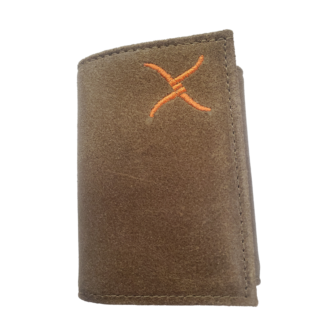 WESTERN FASHIONS ACCESSORIES ORANGE/DISTRESSED TX LOGO TRI-FOLD WALLET